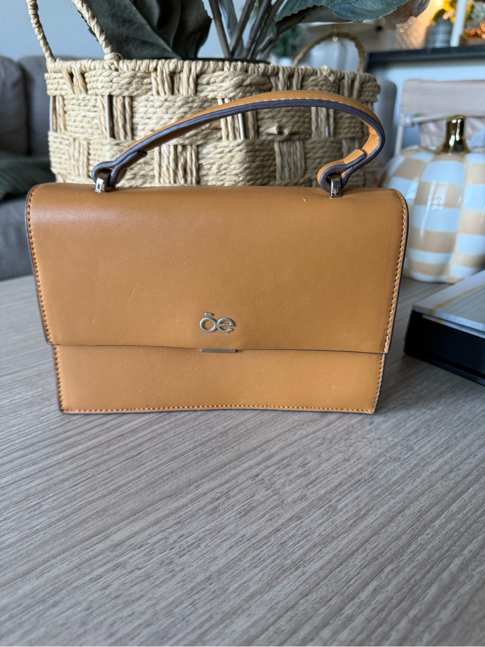 Cognac Top-Handle Satchel with Subtle Logo